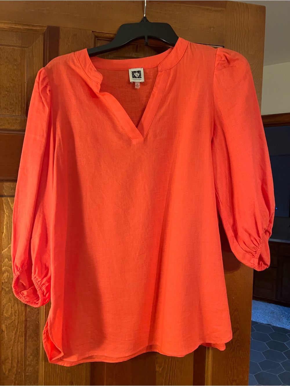 Anne Klein Bright Coral V-Neck 3/4 Sleeve Tunic